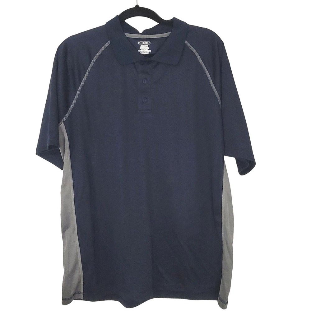 Moheen‎ Mens Polo Shirt Large Blue Gray Cool Dri Outdoor Athleisure Golf Active